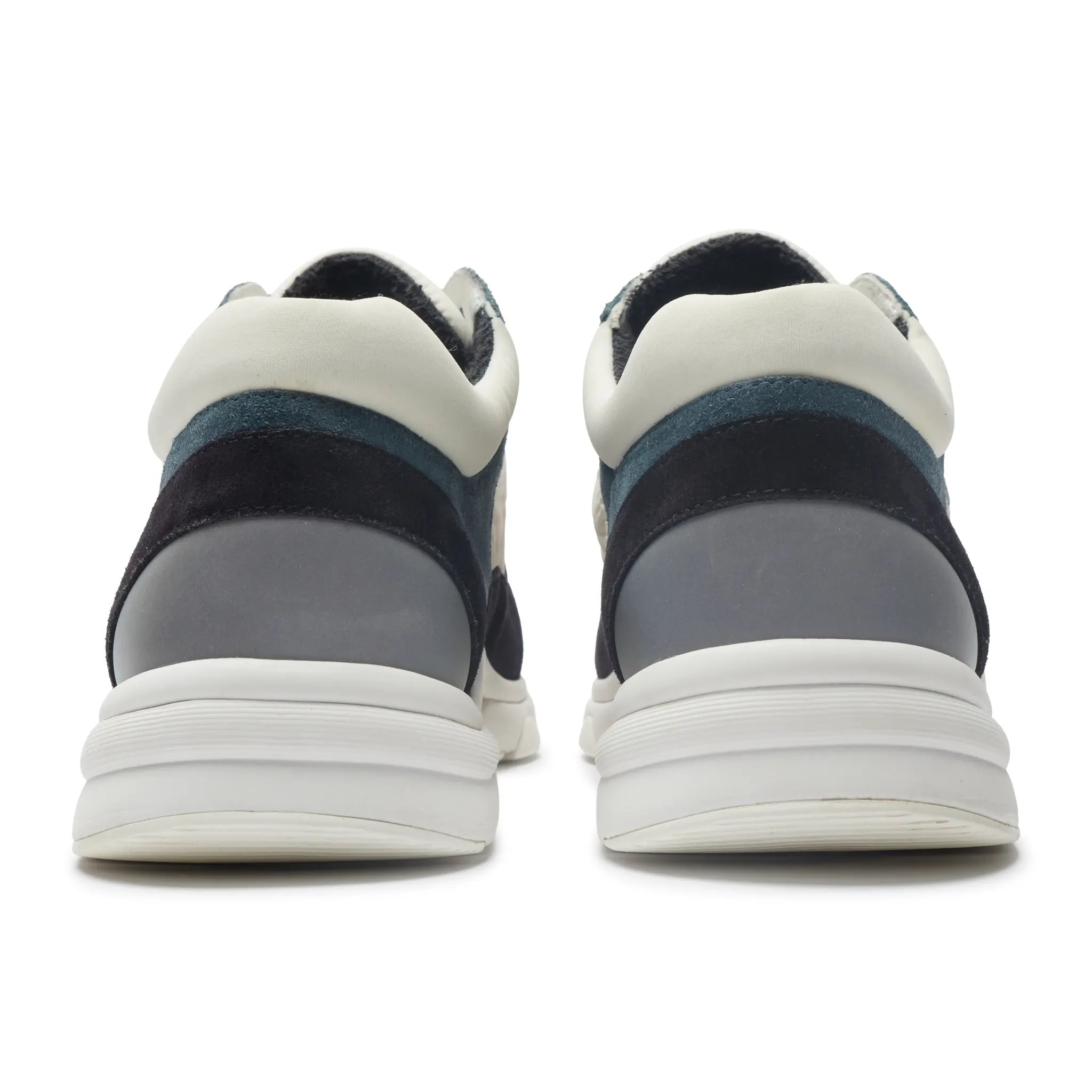 Back View of Preloved - Chanel CC Logo Suede Nylon White Orange Blue Sneaker